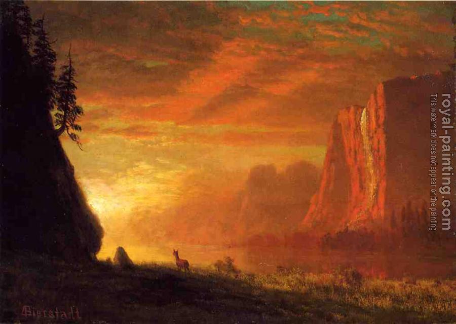 Albert Bierstadt : Deer at Sunset
